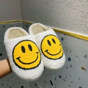 Smile Cushion Slides Smiley Face Slippers White and Yellow